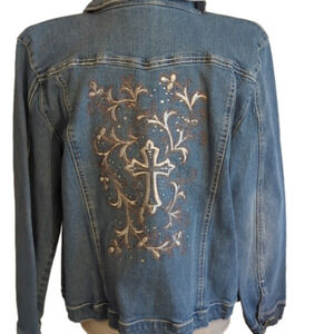 - Midnight Velvet Washed Embellished Rhinstone Denim Jacket